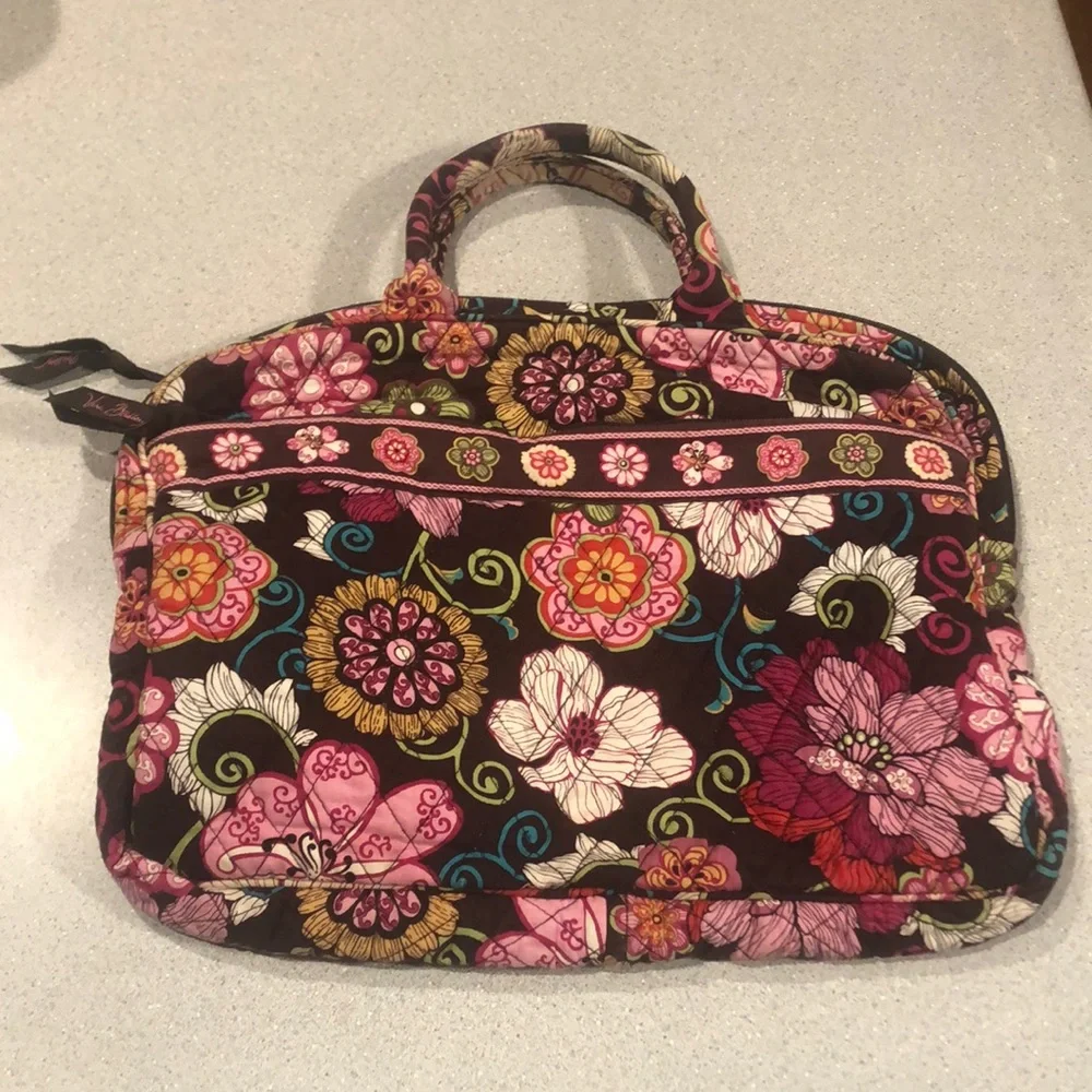 Vera Bradley Laptop/Multi Purpose Bag, Large & Front Pocket,Brown Floral